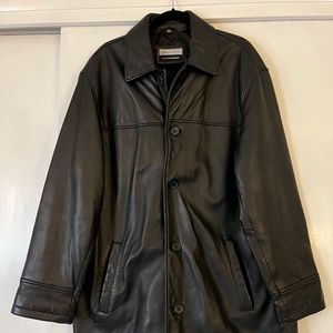 Vintage Mens Black Leather Car Coat Large